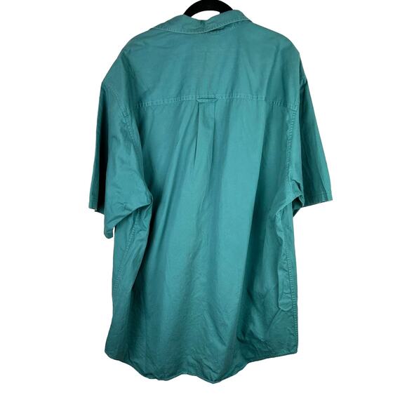 Vintage Eddie Bauer Men's Rufton Twill Teal Short Sleeve Button Down Sz L Tall - Picture 3 of 3